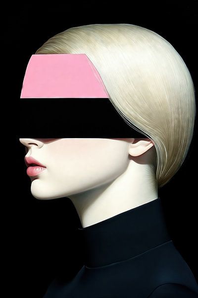 Woman with covered eyes and turtleneck by Frank Heinz