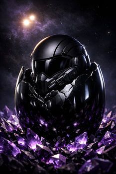 Sci-Fi-Helm schlüpft aus kosmischem Ei – Kunst