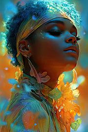 Frau mit Blumendruck von Egon Zitter