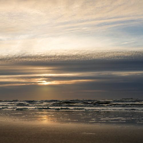 Zonsondergang Noordzeekust Kust Nederland Blauw Kalm 1x1