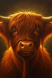 Hooglander portret gouden licht — schilderachtige wanddecoratie woonkamer