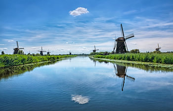 Dutch landscape with windmills