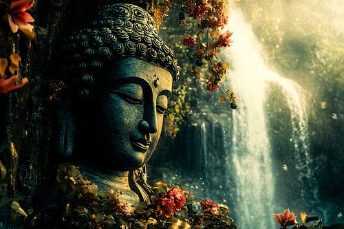 Mystieke Boeddha met bloemen