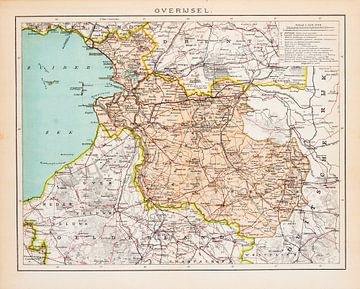 Vintage kaart Provincie Overijssel ca. 1900 van Studio Wunderkammer