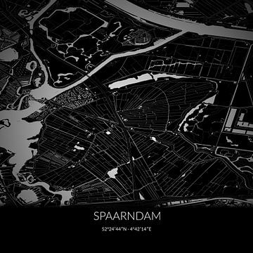 Zwart-witte landkaart van Spaarndam, Noord-Holland. van Rezona