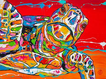 Zee schildpad in rood van Happy Paintings