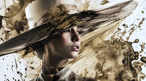 Modeportret met hoed en moderne make-up