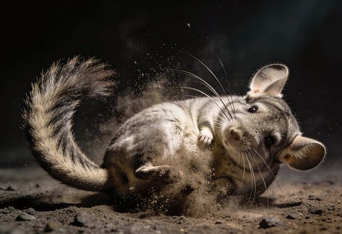 Chinchilla stofbad actieportret