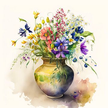 Frühlingsblumen in Aquarelltechnik von Peet de Rouw
