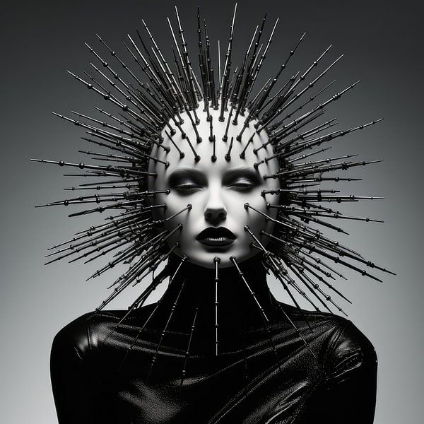 Digital created very beautiful sexy woman with bizarre fetish mask in high fashion style by Art Bizarre
