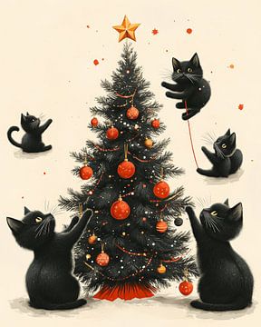 Festliche Katzen und der Weihnachtsbaum