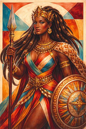 West-Afrikaanse Agojie strijdster schilderij.