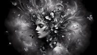 Zwart-witte vrouw in de mist - Mystiek silhouet van ButterflyPix thumbnail