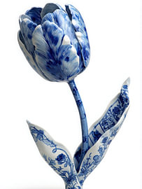Tulip in Delft Blue, Modern Botanical Still Life by Wilma Mesman