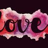Love (vrolijk abstract aquarel schilderij Valentijn typografie liefde hartje verlieft roze paars) van Natalie Bruns