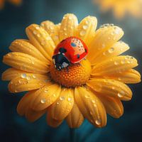Lieveheersbeestje op een gele bloem macro