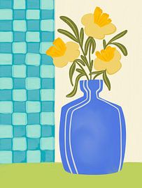 Yellow Flowers Blue Vase by Nikita Jariwala
