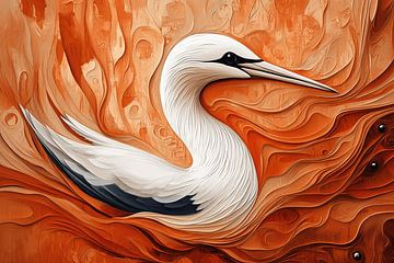 Zwaan in Vurig Palet Elegantie in Oranje Tint van Eva Lee