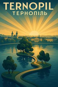 Ternopil See Kunstdruck - Insel der Liebe & Sunset Park Landschaft