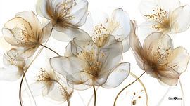 blanc et or - fleurs et plumes sur Gelissen Artworks