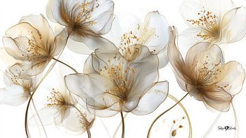 blanc et or - fleurs et plumes sur Gelissen Artworks