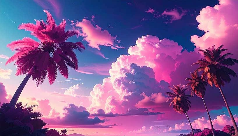 Retro Vintage Palmen mit Wolken von Mustafa Kurnaz