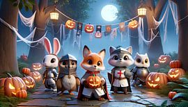 Kürbisfest der Tier-Ritter unter Mondlicht von artefacti