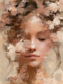 Romantic portrait of a woman with butterflies by Lina van Oers