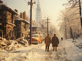 Analoges Vintage -Foto im Winter Russland 1950er Jahre