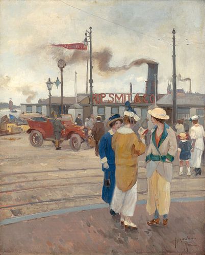 Three ladies on the Oosterkade in Rotterdam, August Willem van Voorden