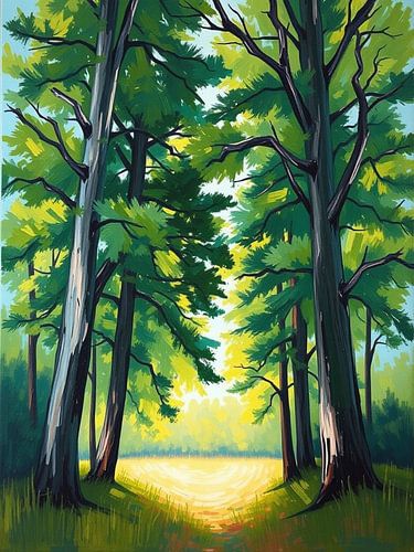 Een glimp van Sereniteit: Zonlicht filtert door een groen bospad