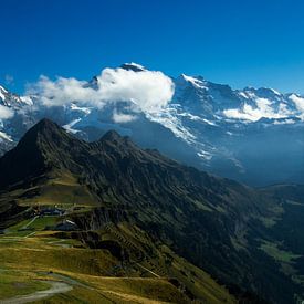 Kijkend van Männlichen top in Zwitserland. von Gideon Onwezen