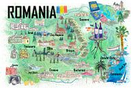 Romania Illustrated Travel Map with Roads and Tourist Highlights by Markus Bleichner thumbnail