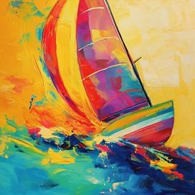 Zeilboot in vrolijke kleuren van Bert Nijholt