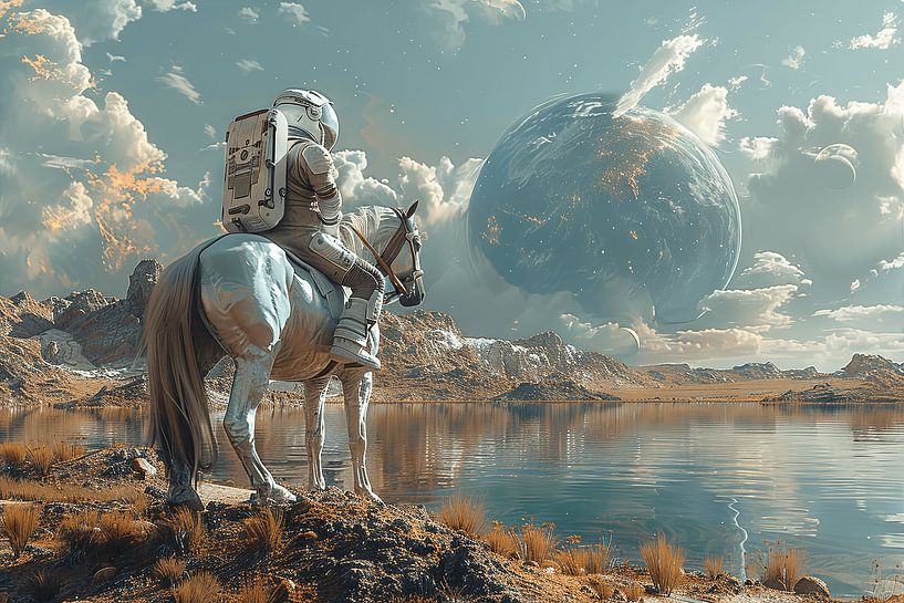 Astronaut &amp; Pferd von Poster Art Shop