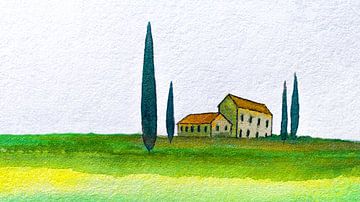 Toskana | Bauernhof und Zypressen | 002 von WatercolorWall