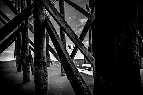Traditional stilt buildings on the beach of St. Peter-Ording