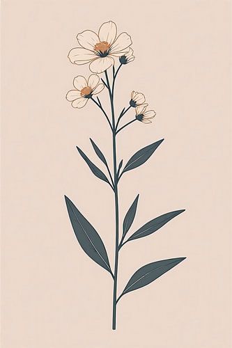 Minimalistische Illustration eines Wildblumenzweigs in sanften, warmen Farbtönen