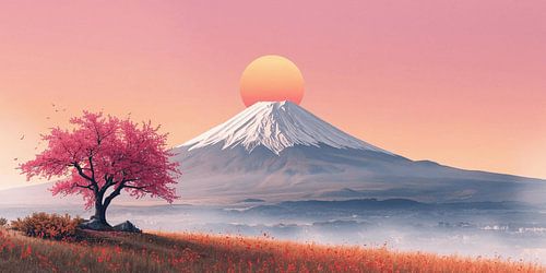 Zonsondergang over de berg Fuji met Sakura