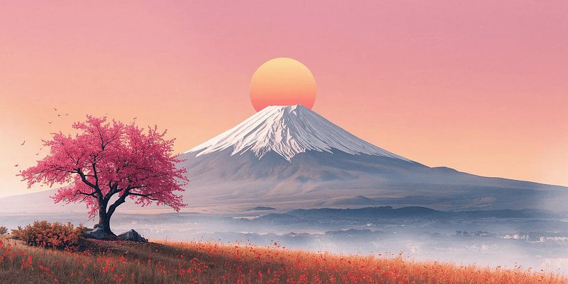 Sunset Over Mount Fuji With Sakura by MajesticArts