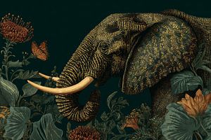 Elefant in botanischem Gold Frieden und Stärke im Detail