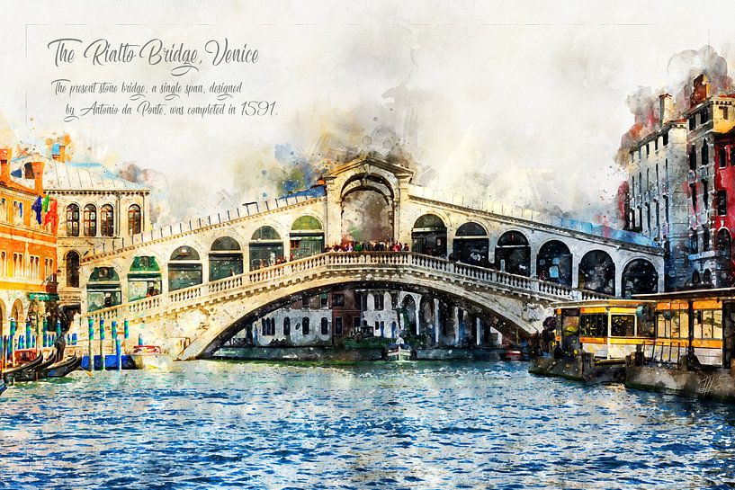 Rialtobrug, aquarel, Venetië van Theodor Decker
