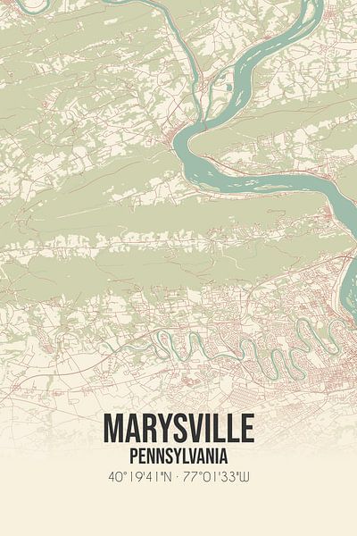 Vieille carte de Marysville (Pennsylvanie), USA. par Affiches de lieux