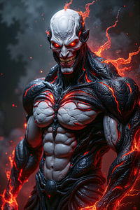 Dark Fantasy Wandbild: INFERNOKAR – Der grinsende Dämon aus dem Feuer