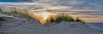 Kust met duin strand en Noordzee bij zonsondergang van eric van der eijk