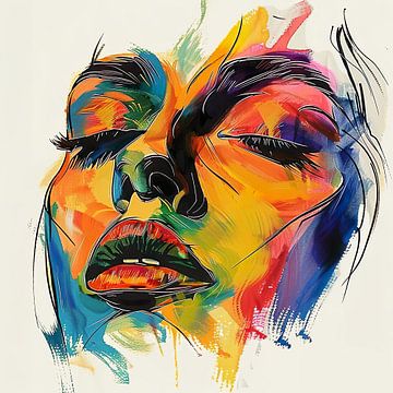 levendig beschilderd vrouwelijk gezicht van PixelPrestige
