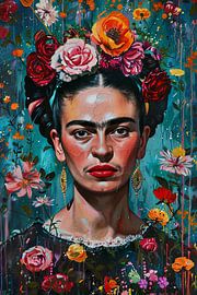 Fridas florale Metamorphose – Sinnliches Porträt in lebhafter Blumenpracht von Poster Art Shop