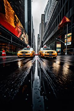 Taxi in de grote stad van fernlichtsicht
