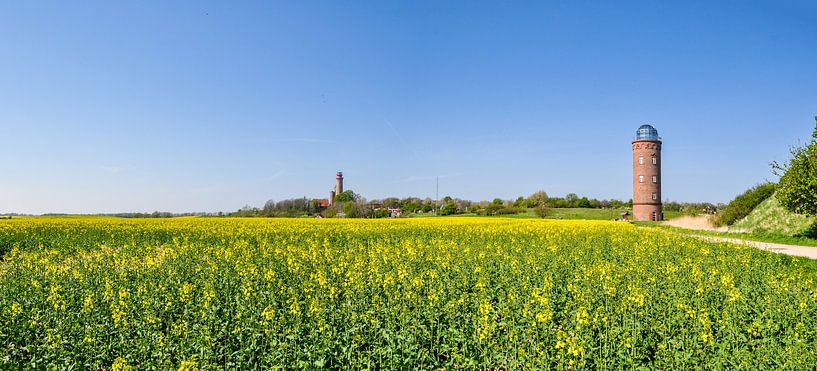 Schinkelturm, neuer Leuchturm & Peilturm, Kap Arkona, Rapsfeld von GH Foto & Artdesign