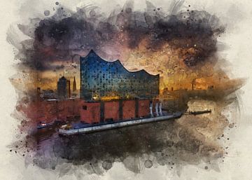 Elbphilharmonie - Hamburg zoals geschilderd van Das-Hamburg-Foto